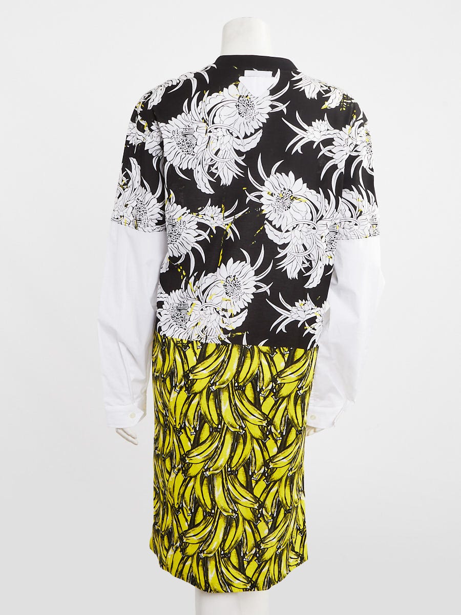 Prada Black/White/Yellow Cotton Graphic Print Long Sleeve Dress Size S