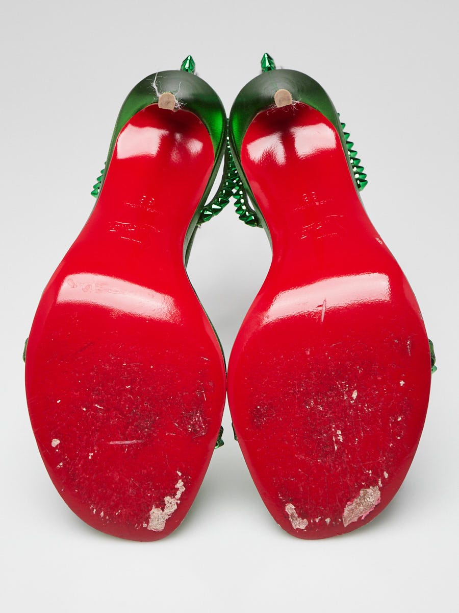 Christian Louboutin スタッズ サンダル グリーン Christian Louboutin Spinach Metallic Leather Studded So Me 100