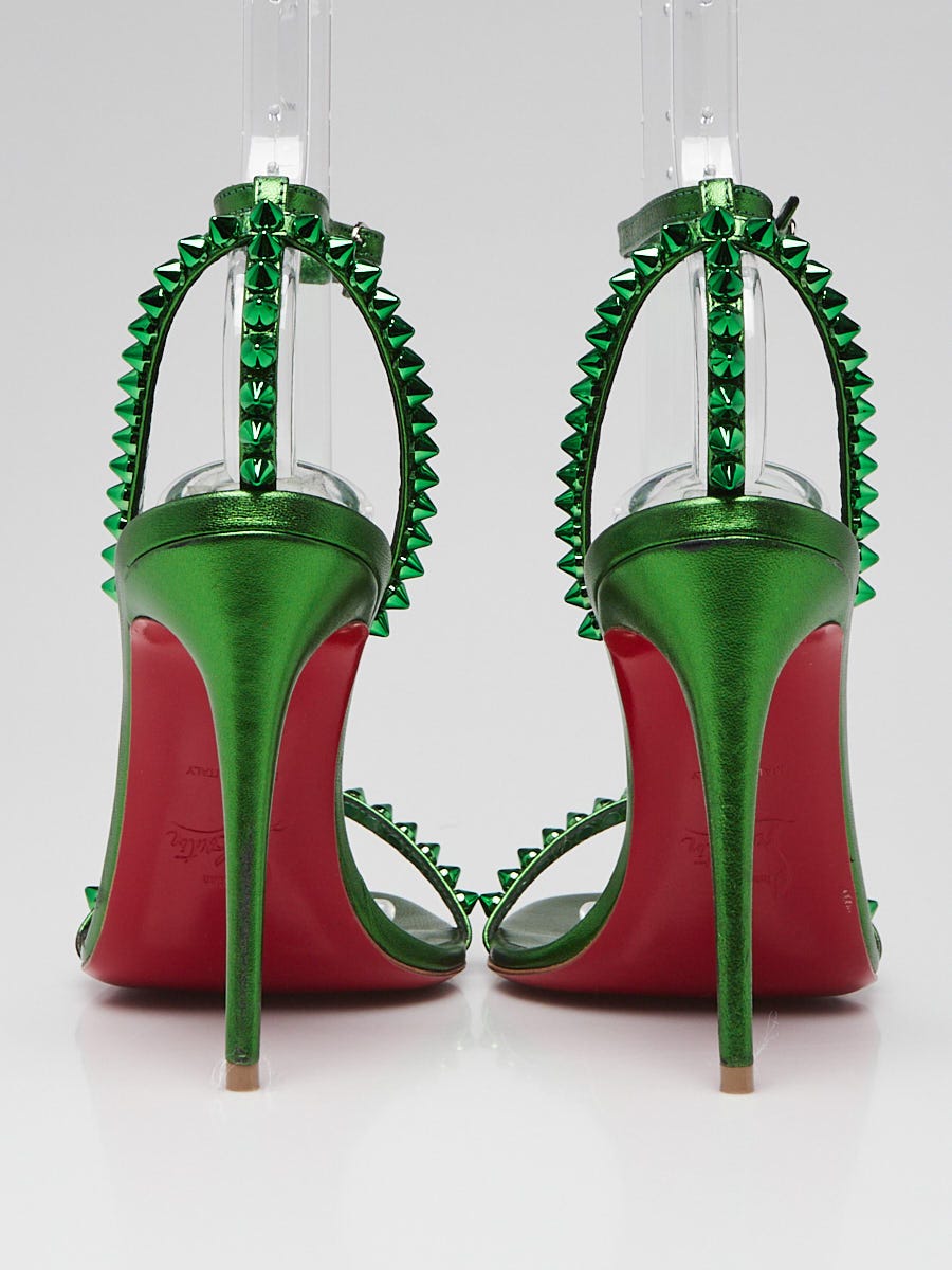 Christian Louboutin Spinach Metallic Leather Studded So Me 100