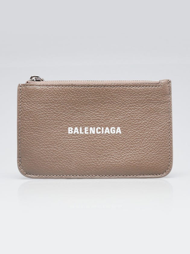 Balenciaga Mink Grey Grained Leather Logo Zip Card Case Wallet