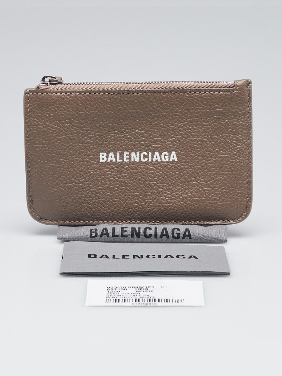 24AW new/BALENCIAGA プリントカードホルダー CardHolder Beige Balenciaga Mink Grey Grained Leather Logo Zip Card Case