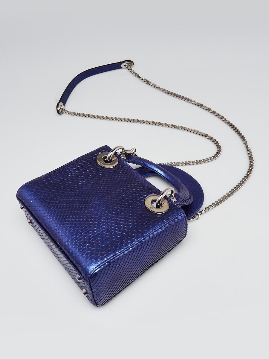 Christian Dior Metallic Blue Python Mini Lady Dior Bag | Yoogi's