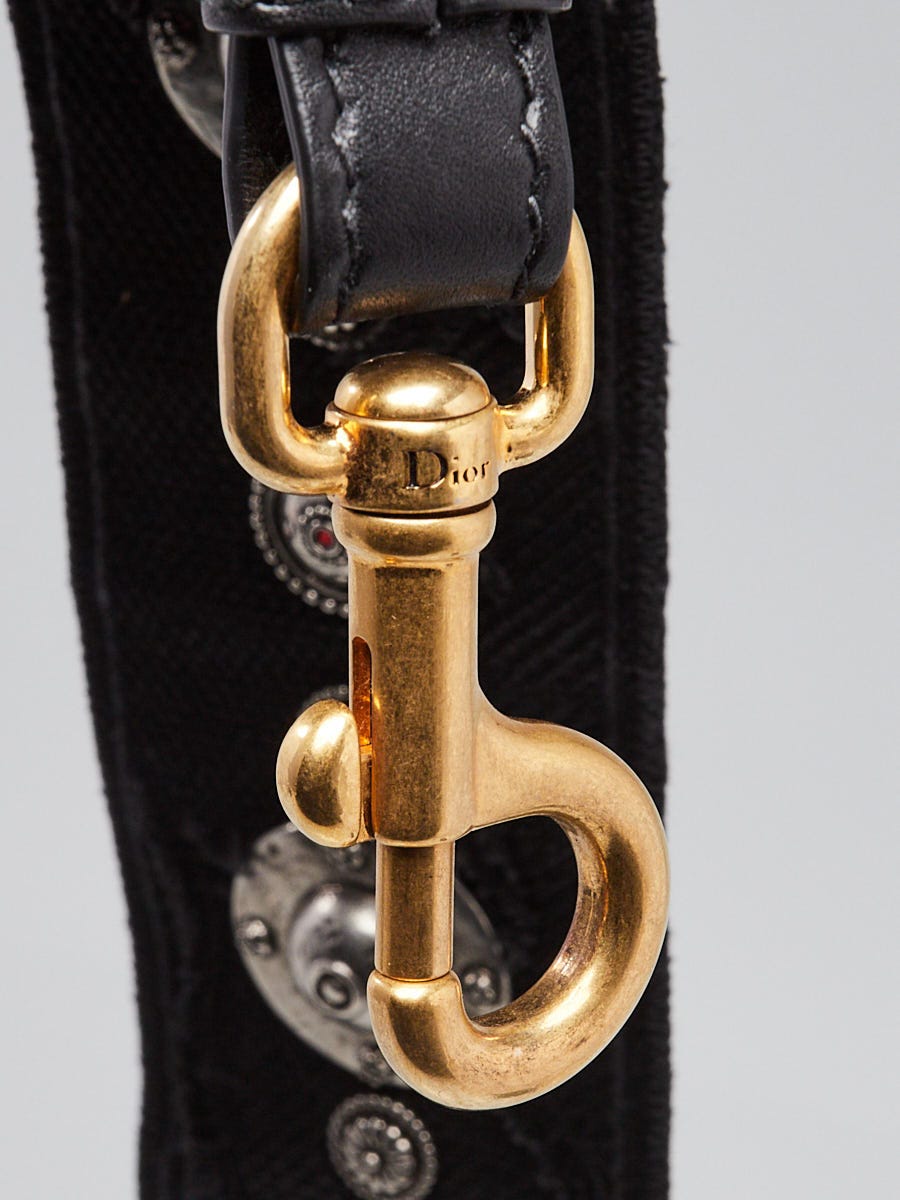 Christian Dior Black Embroidered Studded Canvas Shoulder Strap