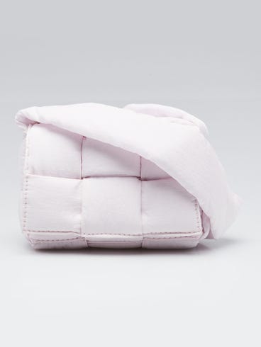 Bottega Veneta Pink Woven Padded Nylon Candy Cassette Crossbody Bag