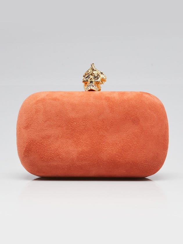 Alexander McQueen Orange Suede Skull Box Clutch Bag