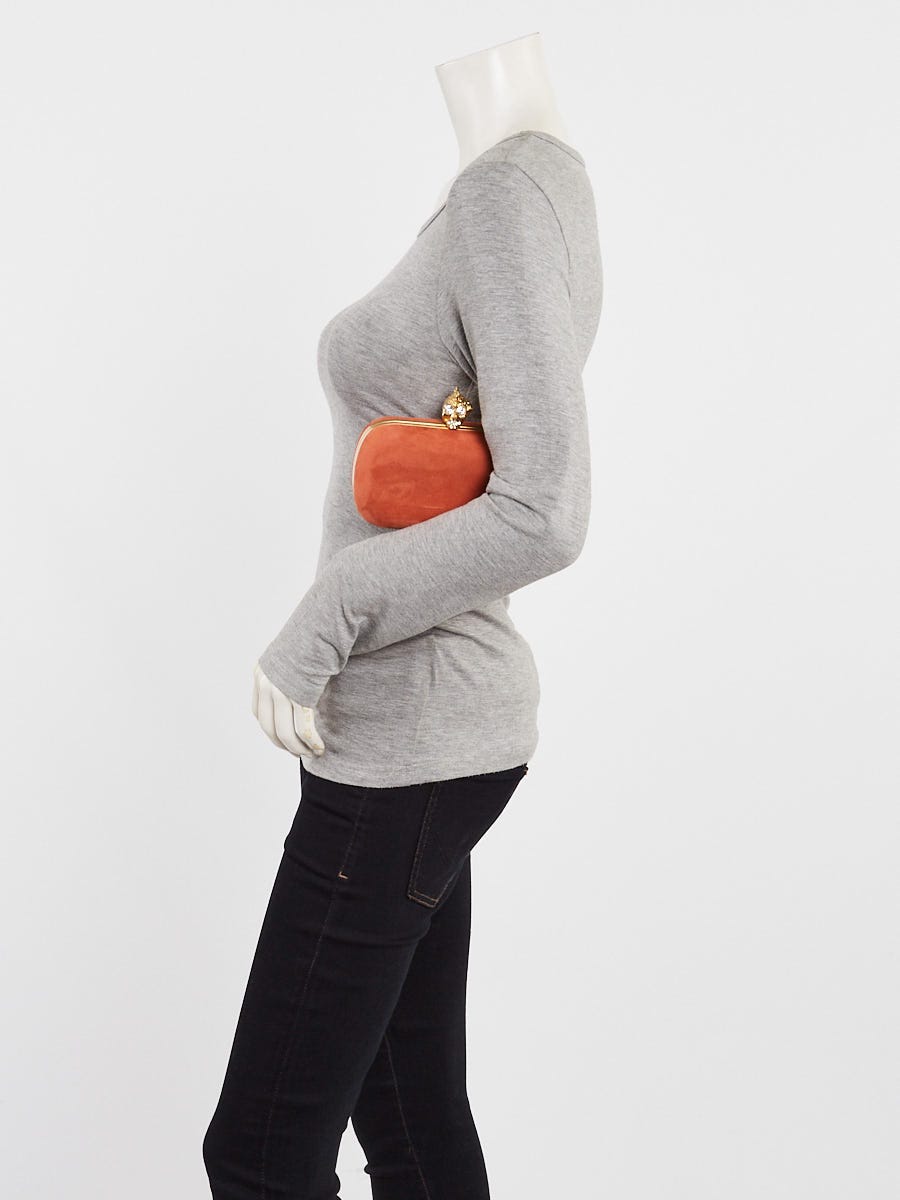 Alexander McQueen Orange Suede Skull Box Clutch Bag