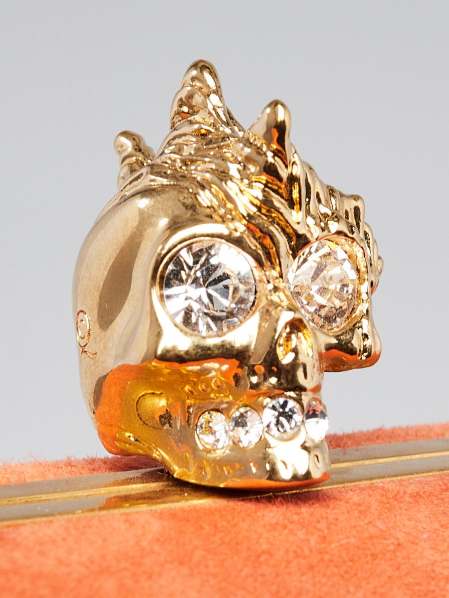 Alexander McQueen Orange Suede Skull Box Clutch Bag | Yoogi's Closet