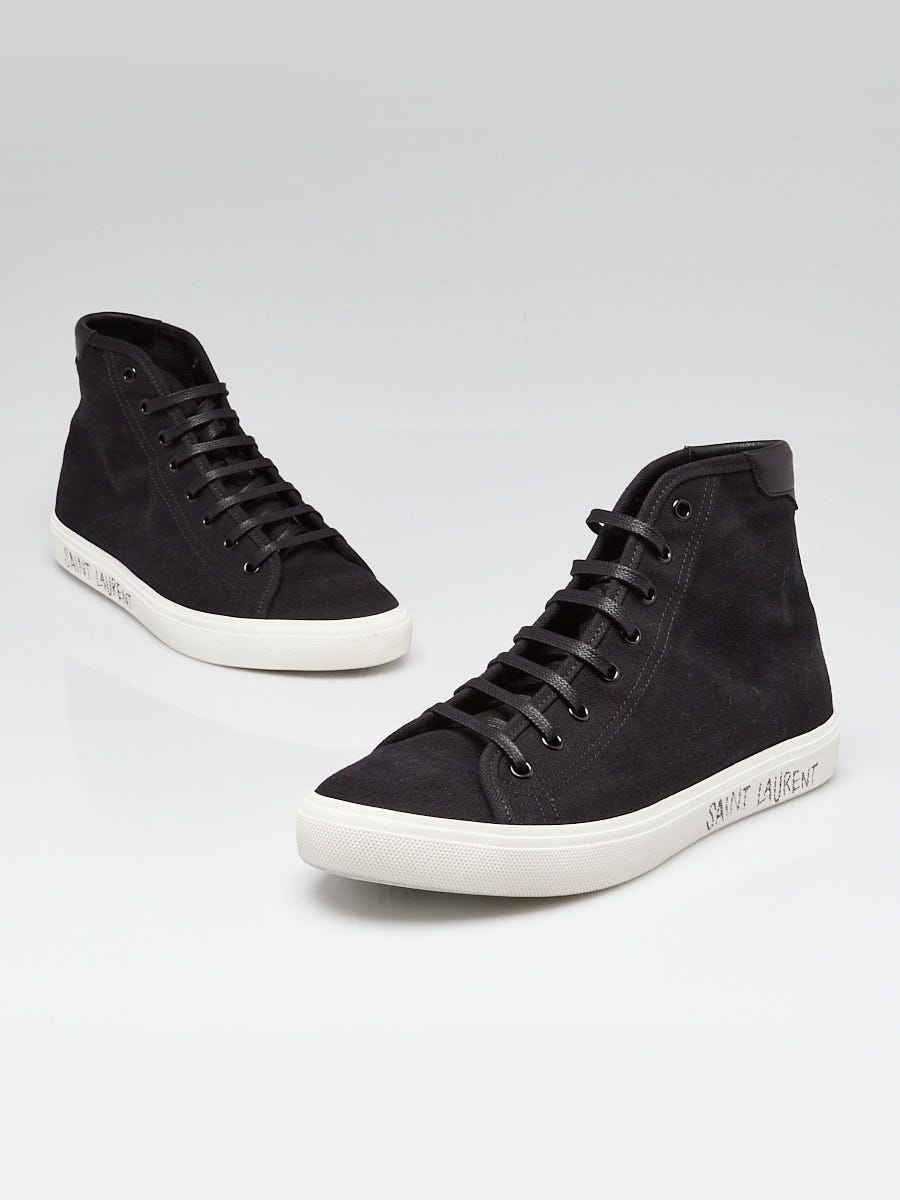 関税込み[Saint Laurent] MALIBU キャンバススニーカー Saint Laurent Malibu Distressed lace-up Sneakers | White
