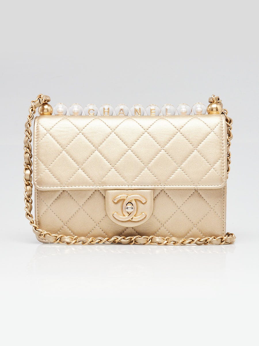 Chanel Gold Quilted Lambskin Leather Small Chic Pearls Flap Bag