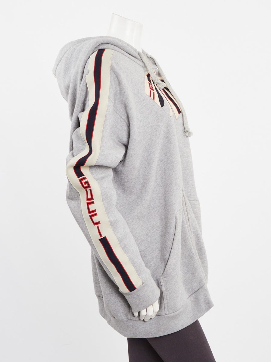 Gucci Grey Cotton Bow Neck Zip Up Hoodie Size L | Yoogi's Closet