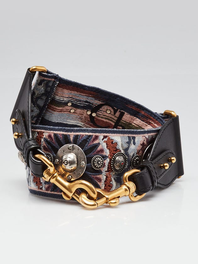 Christian Dior Multicolor Embroidered Studded Canvas Shoulder Strap