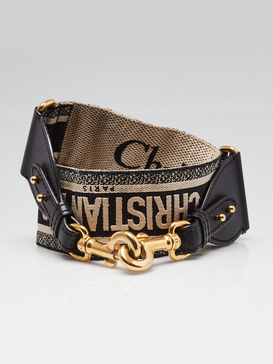 Christian Dior Black/Beige Dior Embroidered Canvas Logo Strap
