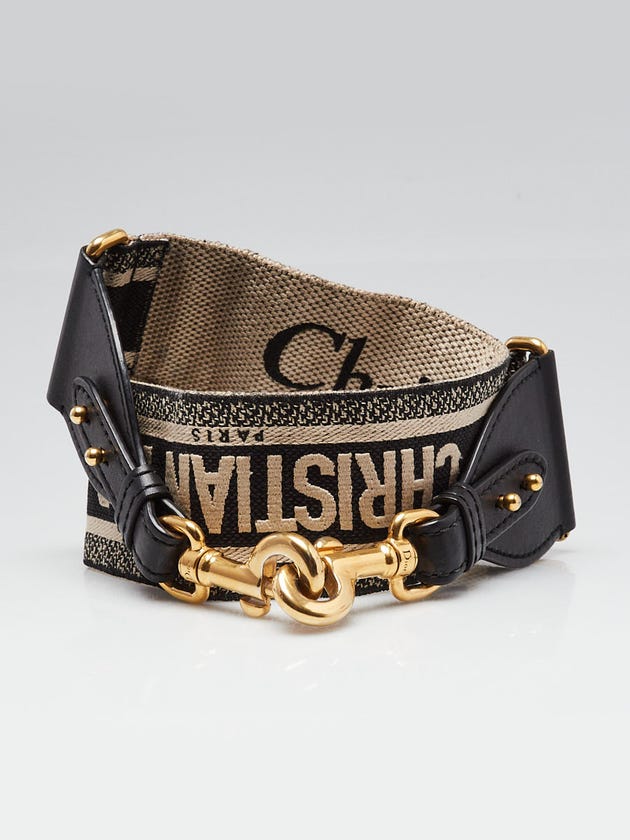 Christian Dior Black/Beige Dior Embroidered Canvas Logo Strap