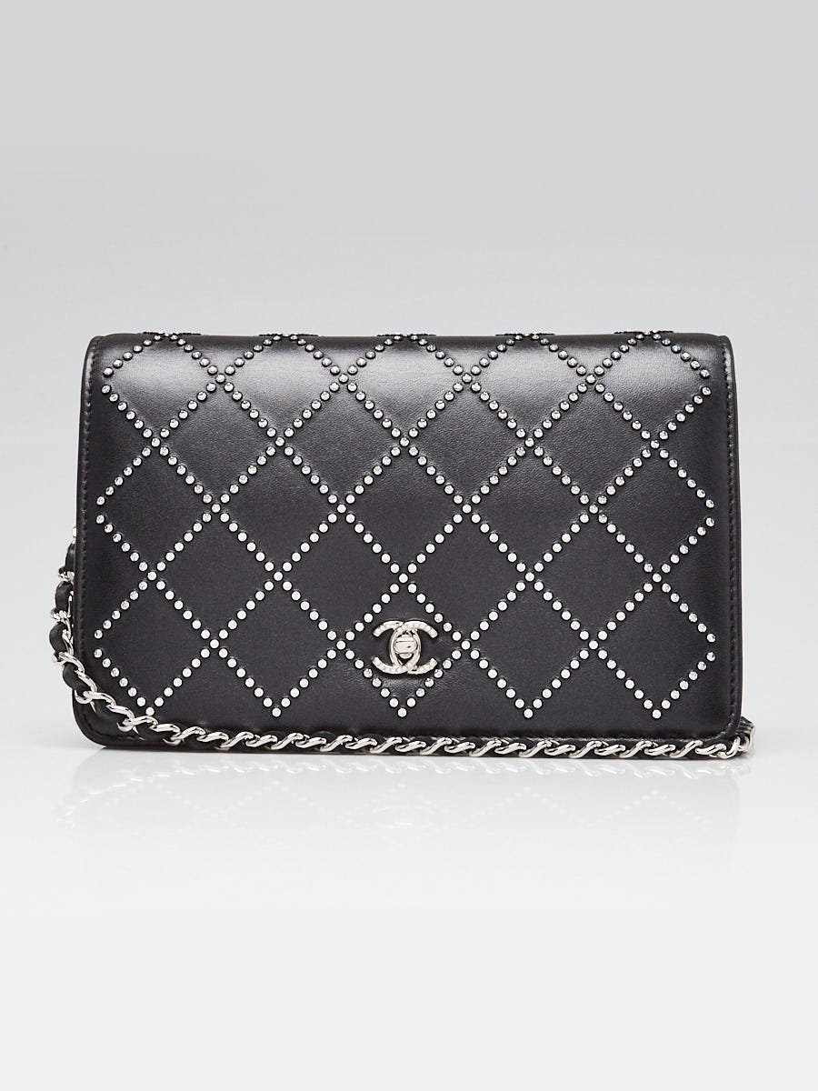Chanel Black Lambskin Leather Strass Crystal WOC Clutch Bag