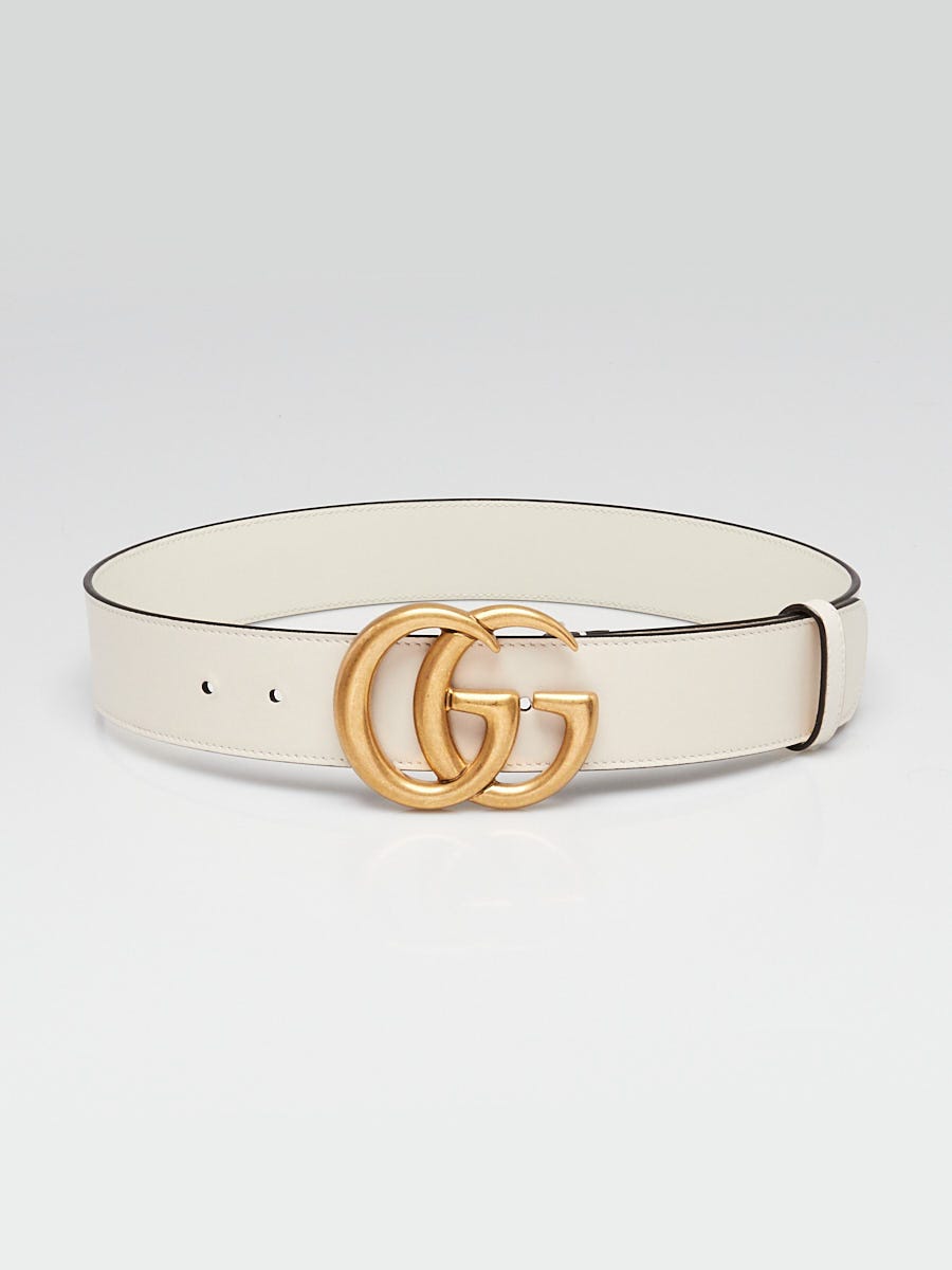 GUCCI GGバックル ベルト ホワイト サイズ75 Gucci White Smooth Leather Double G Belt Size 75/30