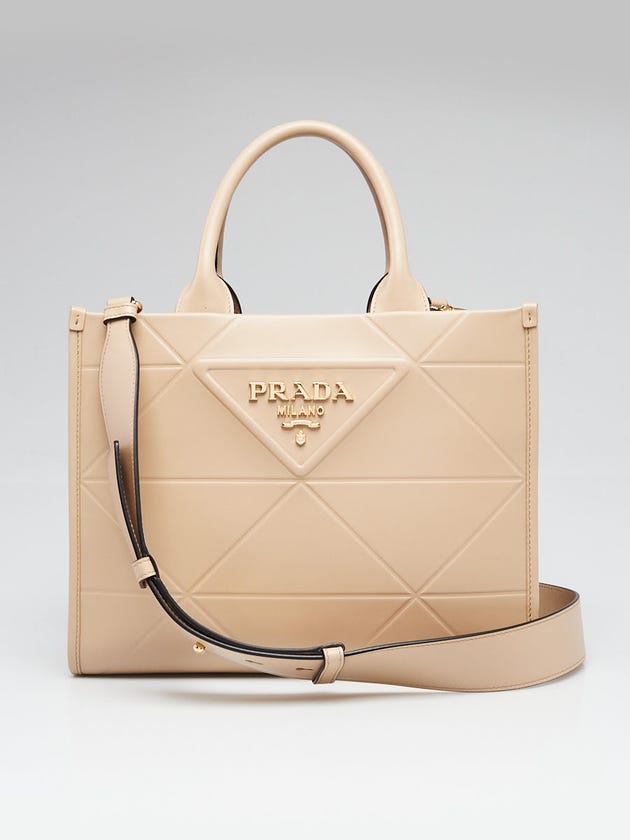 Prada Beige Soft Calfskin Leather Symbole Small Tote Bag - 1BA379