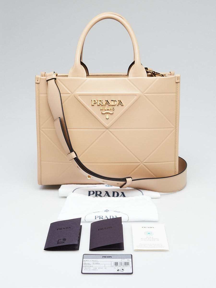 Prada Beige Soft Calfskin Leather Symbole Small Tote Bag - 1BA379