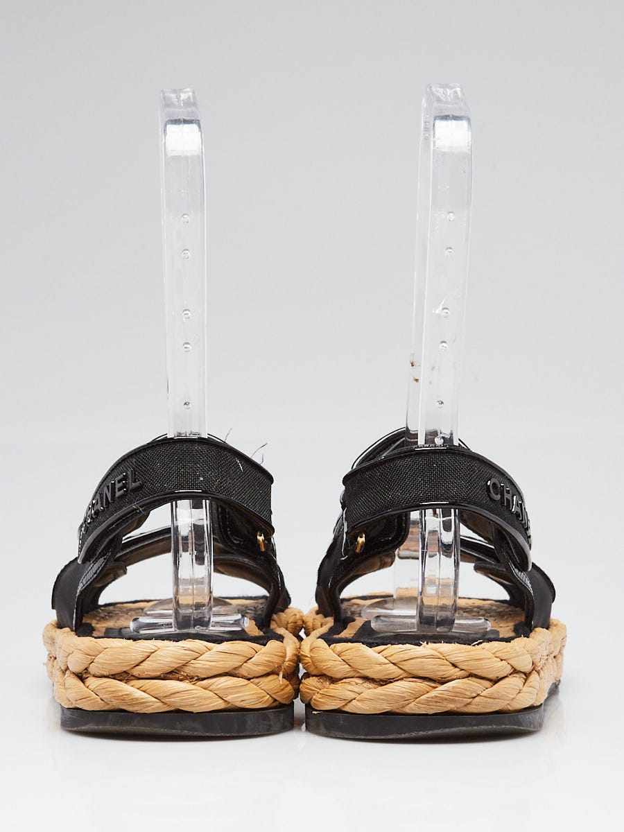 Chanel Black Mesh Woven Straw CC Velcro Dad Sandals Size 9/39.5