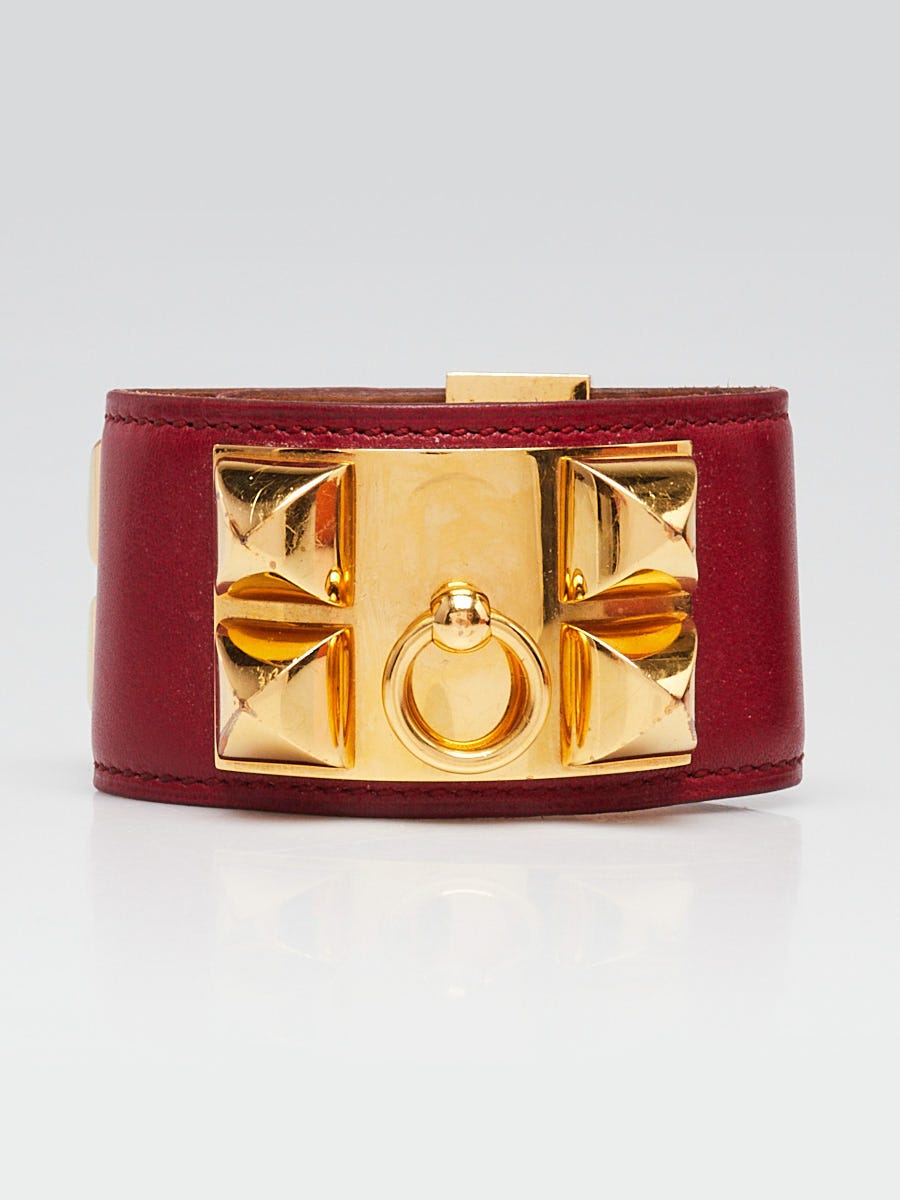 Hermes Rubis Swift Leather Gold Plated Collier de Chien Bracelet