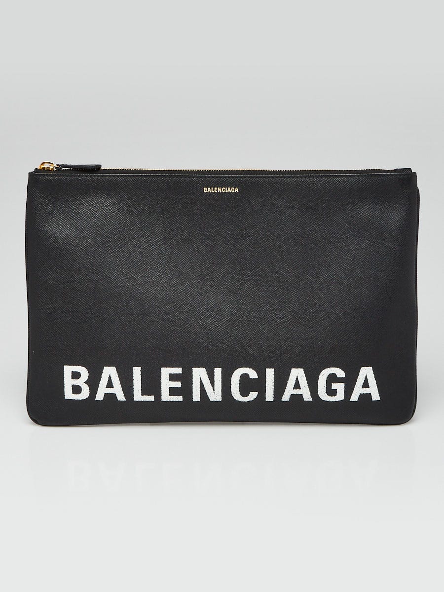 Balenciaga Black/White Leather Logo Clutch Bag