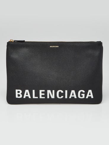 Balenciaga Black/White Leather Logo Clutch Bag