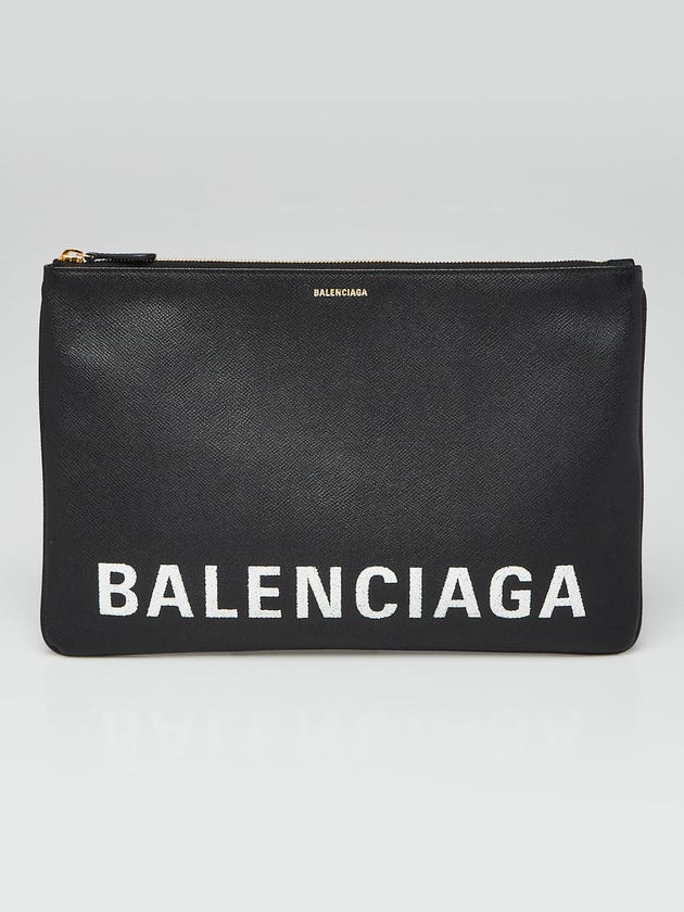 Balenciaga Black/White Leather Logo Clutch Bag