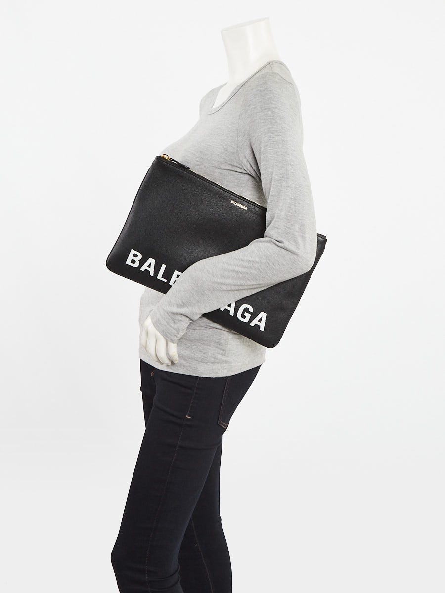 Balenciaga Black/White Leather Logo Clutch Bag