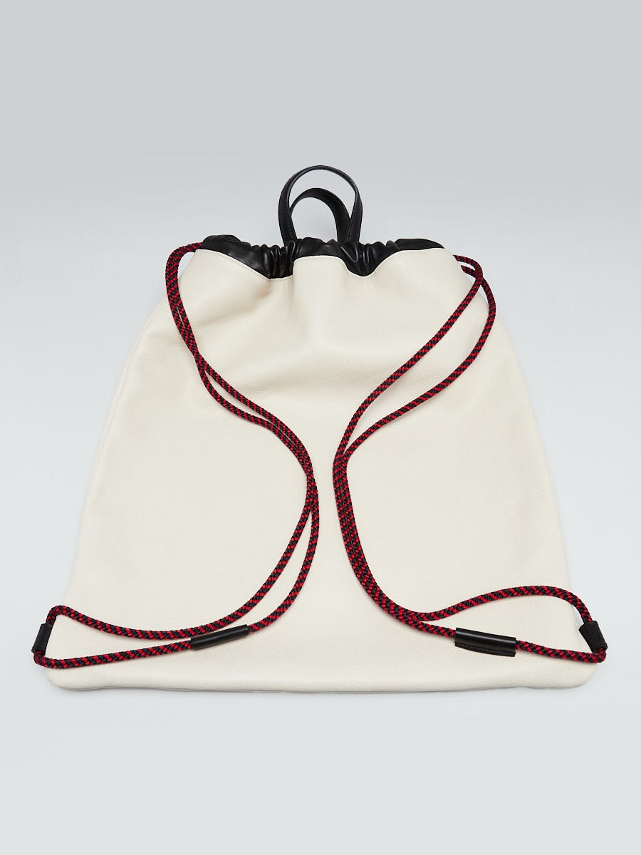 Gucci White/Black Leather Printed Drawstring Backpack