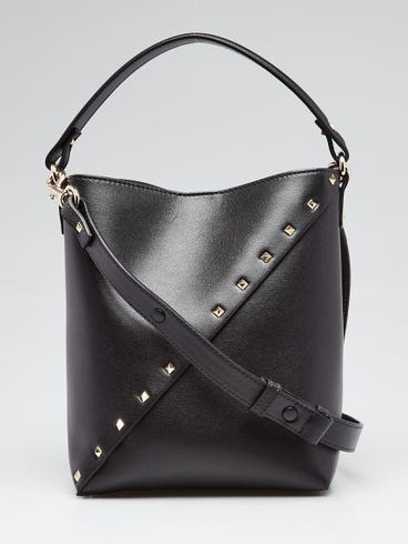 Valentino Black Leather Rockstud Wispy Bucket Bag