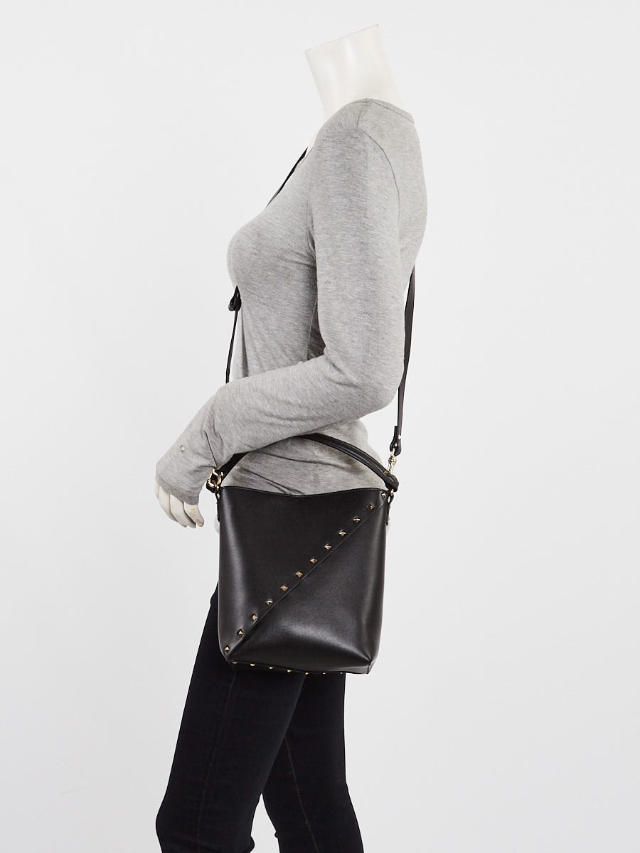Valentino Black Leather Rockstud Wispy Bucket Bag