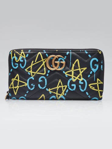 Gucci Black Multicolor Quilted Leather Gucci Ghost Metalasse Zippy Wallet