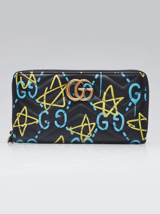 Gucci Black Multicolor Quilted Leather Gucci Ghost Metalasse Zippy Wallet