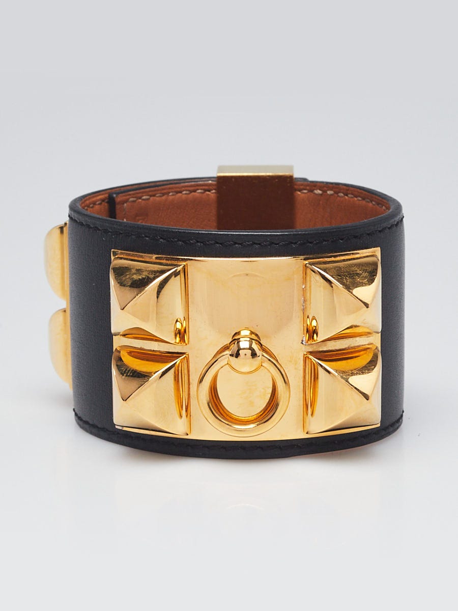 送料込み【HERMES】エルメス BLACK CHAMONIX KELLY BRACELET Hermes Black Chamonix Leather Gold Plated Collier de Chien