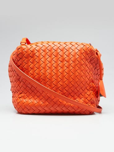 Bottega Veneta Orange Intrecciato Woven Nappa Leather Cube Crossbody Bag
