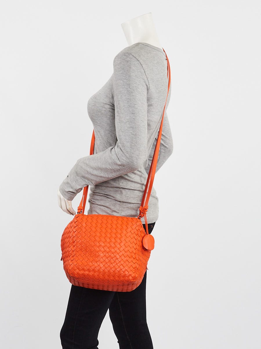 Bottega Veneta Orange Intrecciato Woven Nappa Leather Cube Crossbody Bag