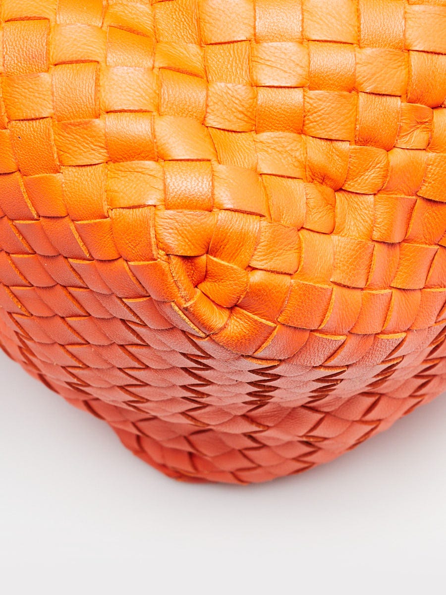 Bottega Veneta Orange Intrecciato Woven Nappa Leather Cube