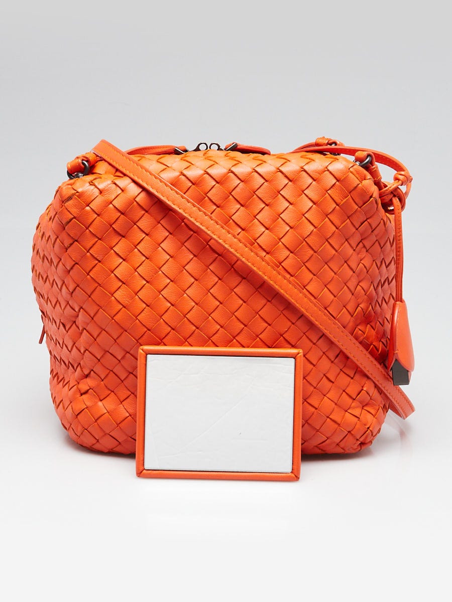 Bottega Veneta Orange Intrecciato Woven Nappa Leather Cube