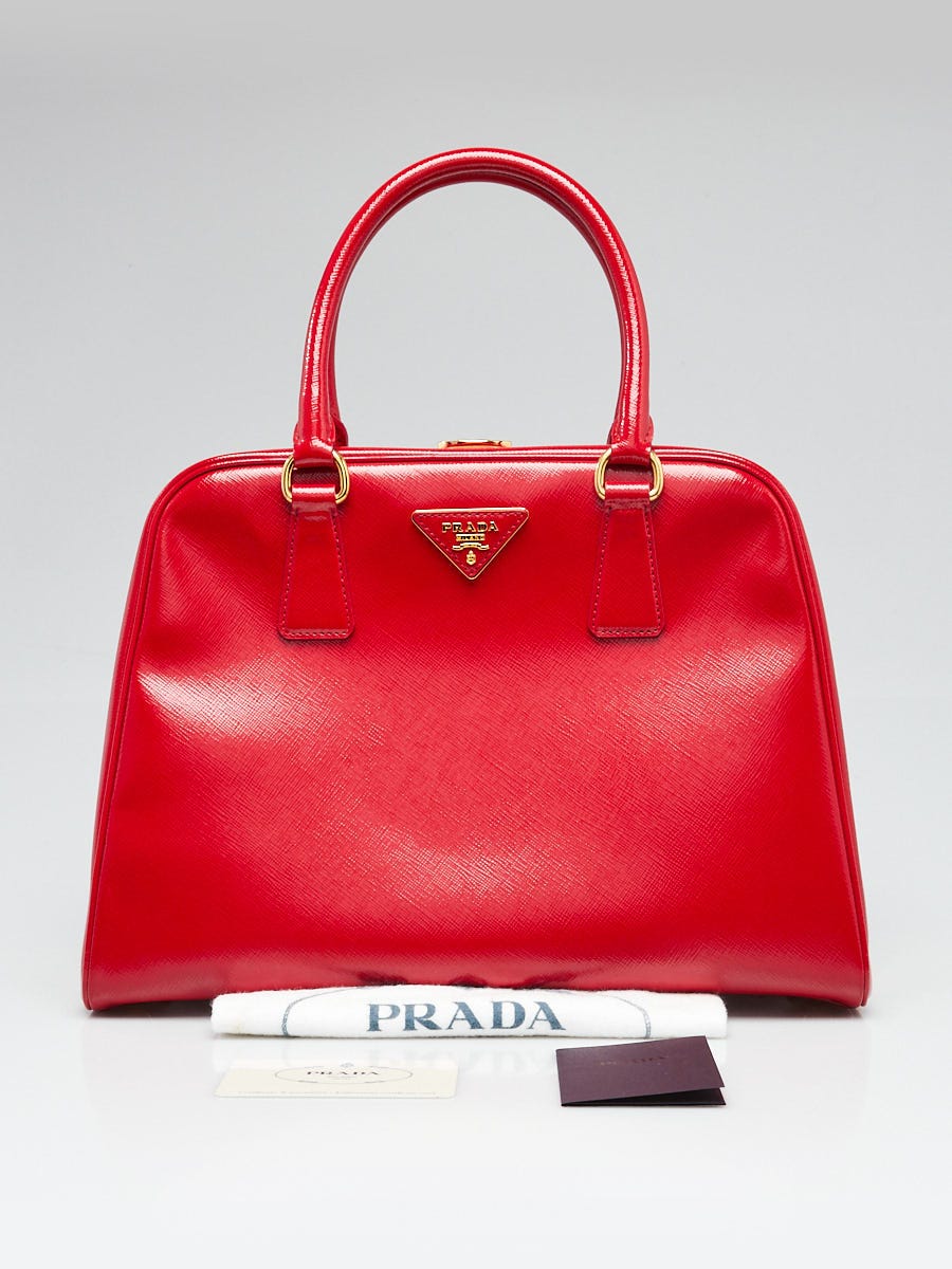 PRADA レッド ボストンバッグ Prada Rosso Saffiano Vernice Leather Frame Top Bag BL0808