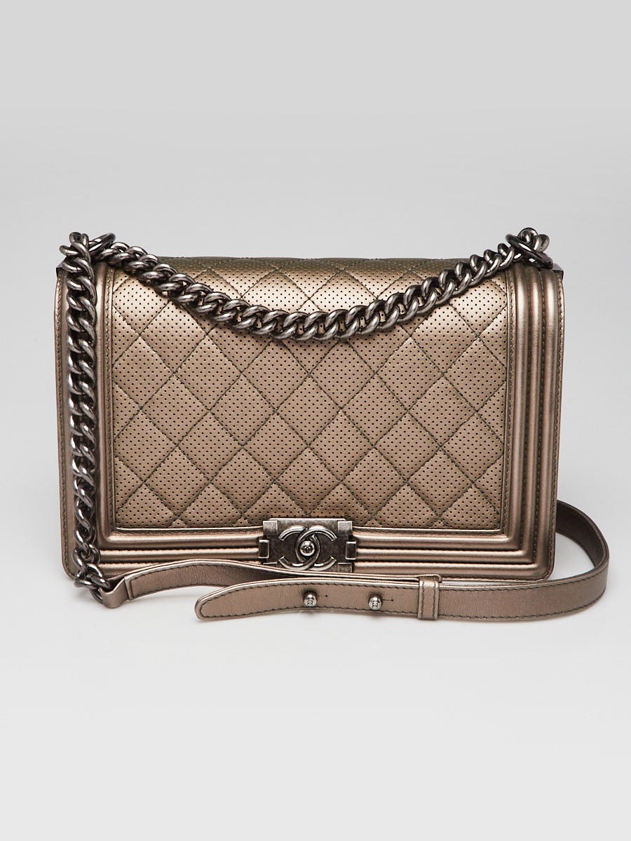 Chanel Pewter Perforated Quilted Leather New Medium Boy Bag