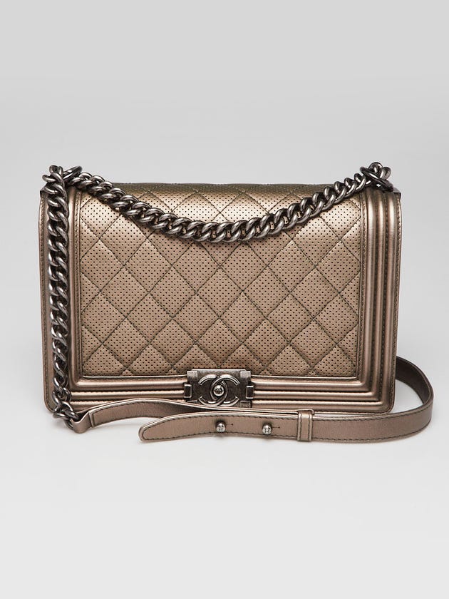 Chanel Pewter Perforated Quilted Leather New Medium Boy Bag