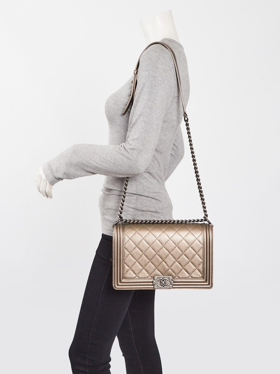 Chanel Pewter Perforated Quilted Leather New Medium Boy Bag
