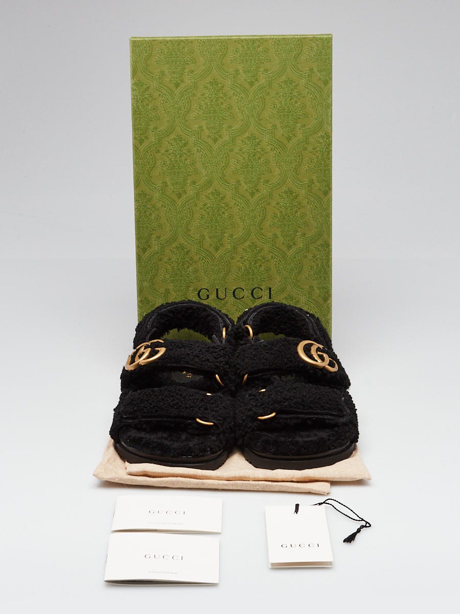 Gucci Black Shearling Velcro Dad Sandals Size 6.5/37 | Yoogi's Closet