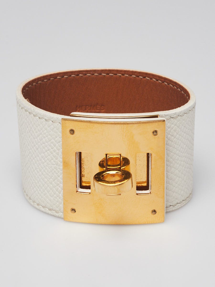 Hermes White Epsom Leather Gold Plated Kelly Dog Bracelet
