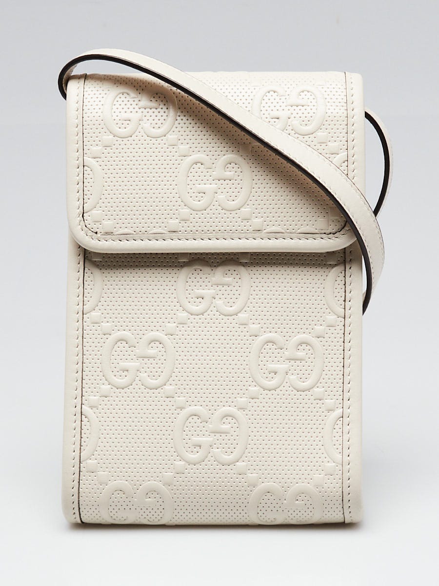 ブルガリ　GUCCI ベルト　ホワイト Gucci White GG Embossed Perforated Leather Crossbody Flap