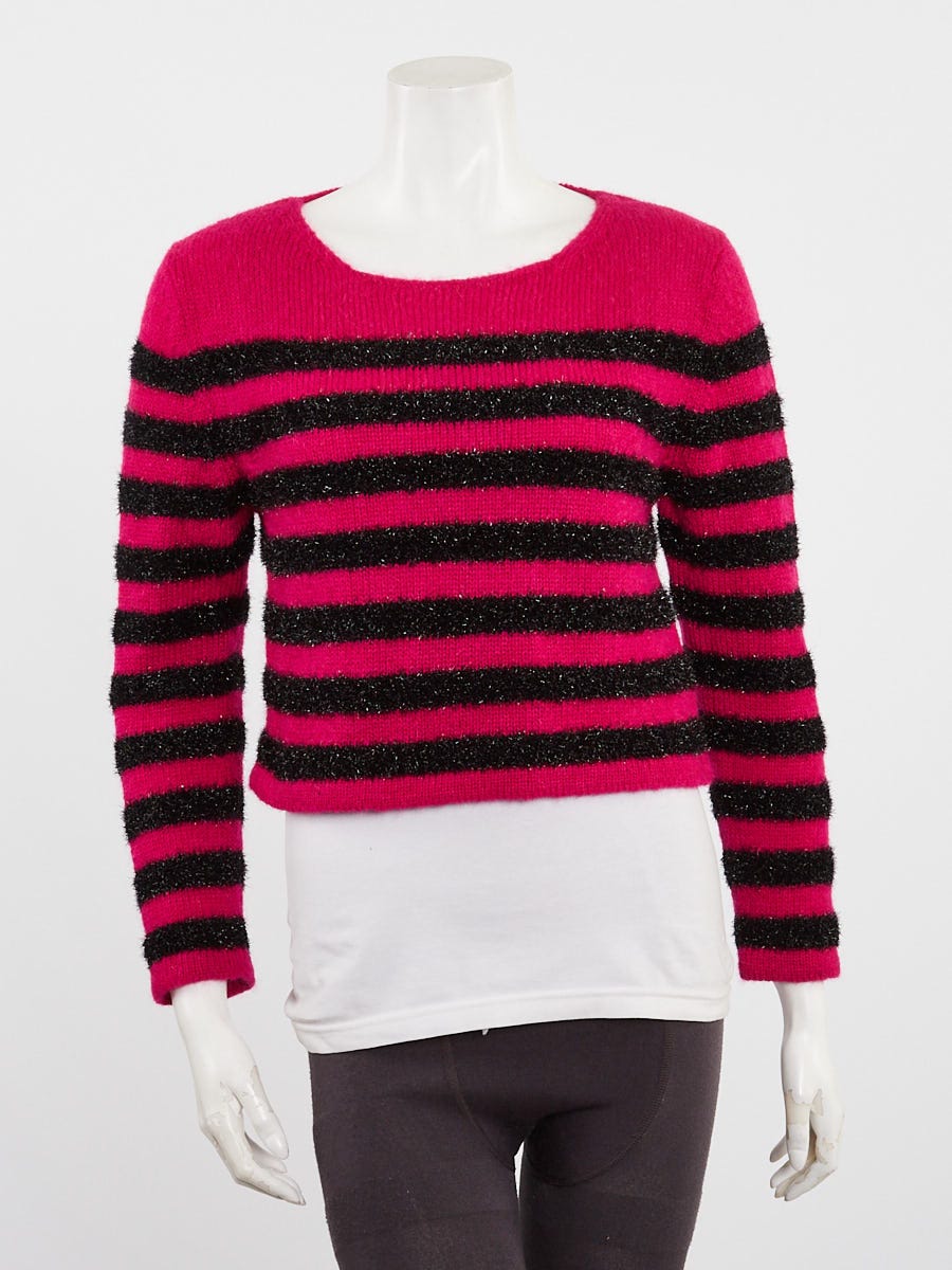 Yves Saint Laurent Pink/Black Striped Wool/Mohair Cropped