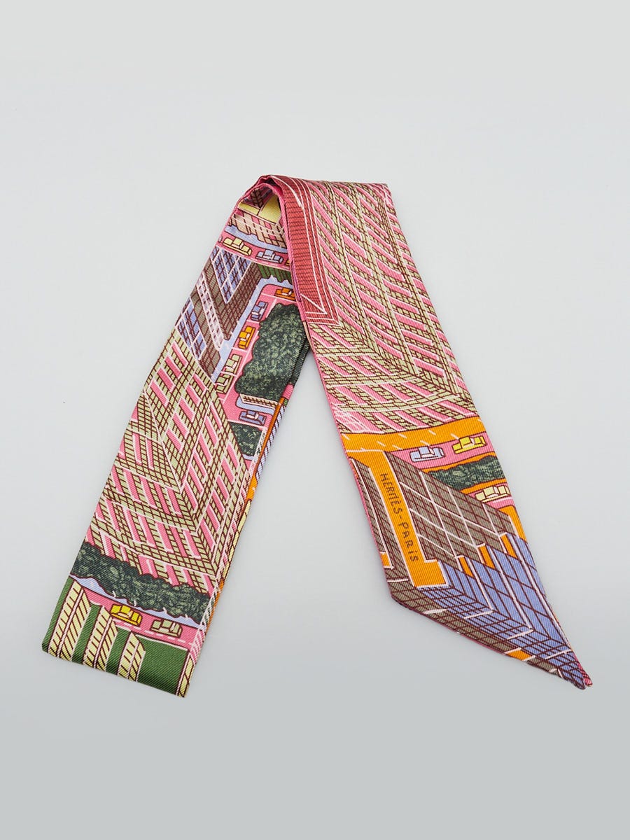Hermes Pink/Multicolor Pantin City Printed Silk Twilly | Yoogi's
