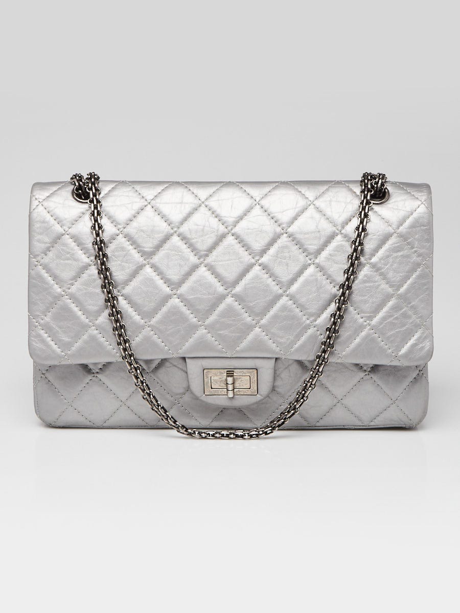 Chanel Silver 2.55 Reissue Quilted Calfskin Leather 227 Jumbo Flap