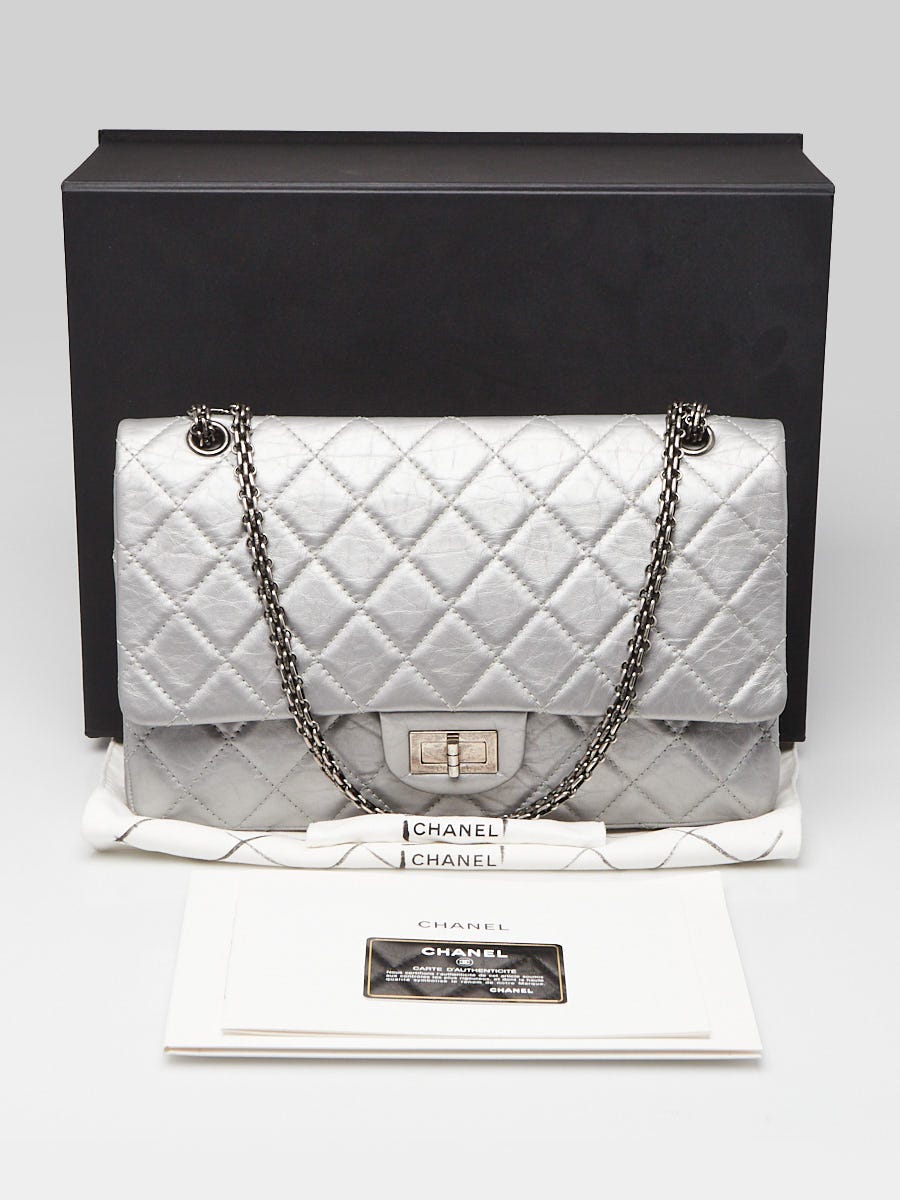 Chanel Silver 2.55 Reissue Quilted Calfskin Leather 227 Jumbo Flap