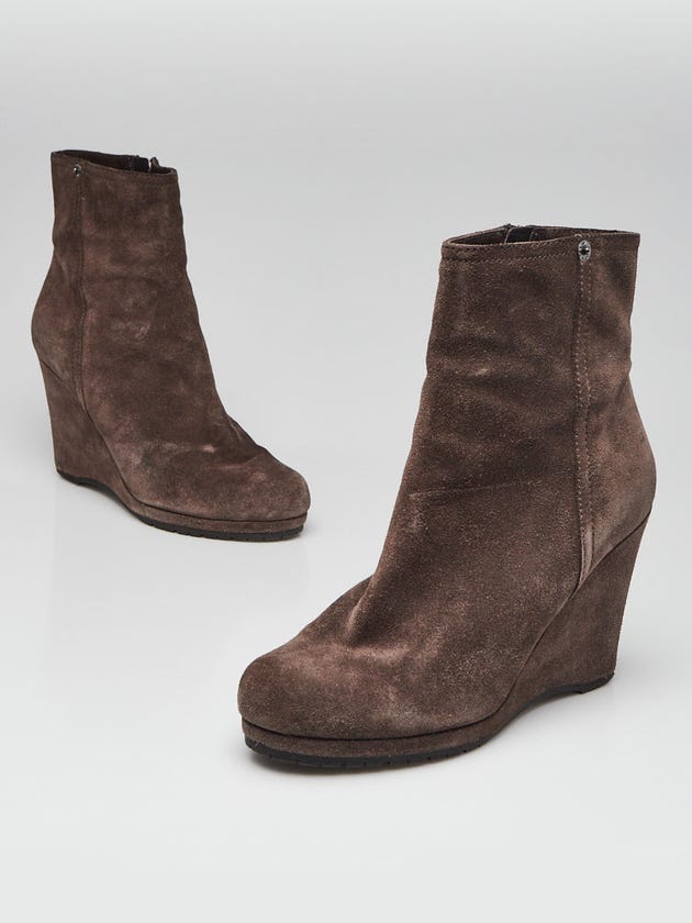 Prada Brown Suede Wedge Booties Size 7/37.5