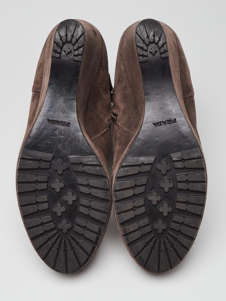 Prada Brown Suede Wedge Booties Size 7/37.5